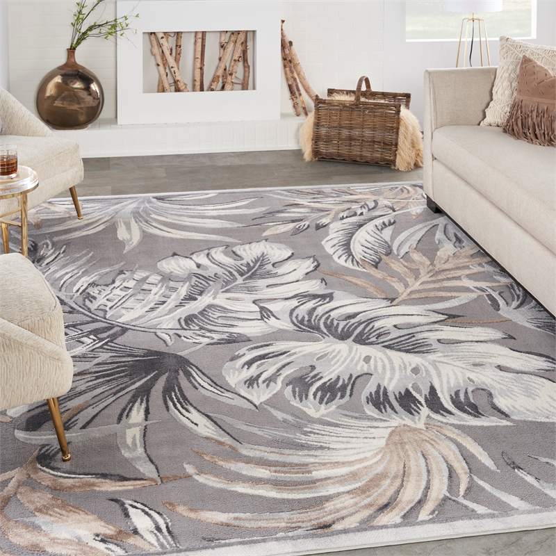 Nourison Pompeii Contemporary Polypropylene Polyester Area Rug in Gray