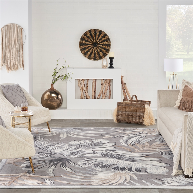 Nourison Pompeii Contemporary Polypropylene Polyester Area Rug in Gray