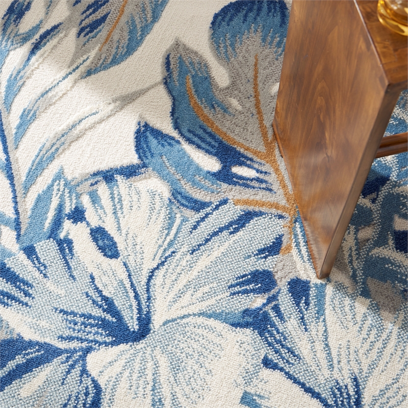 Nourison Pompeii Contemporary Polypropylene Polyester Area Rug in Ivory/Blue