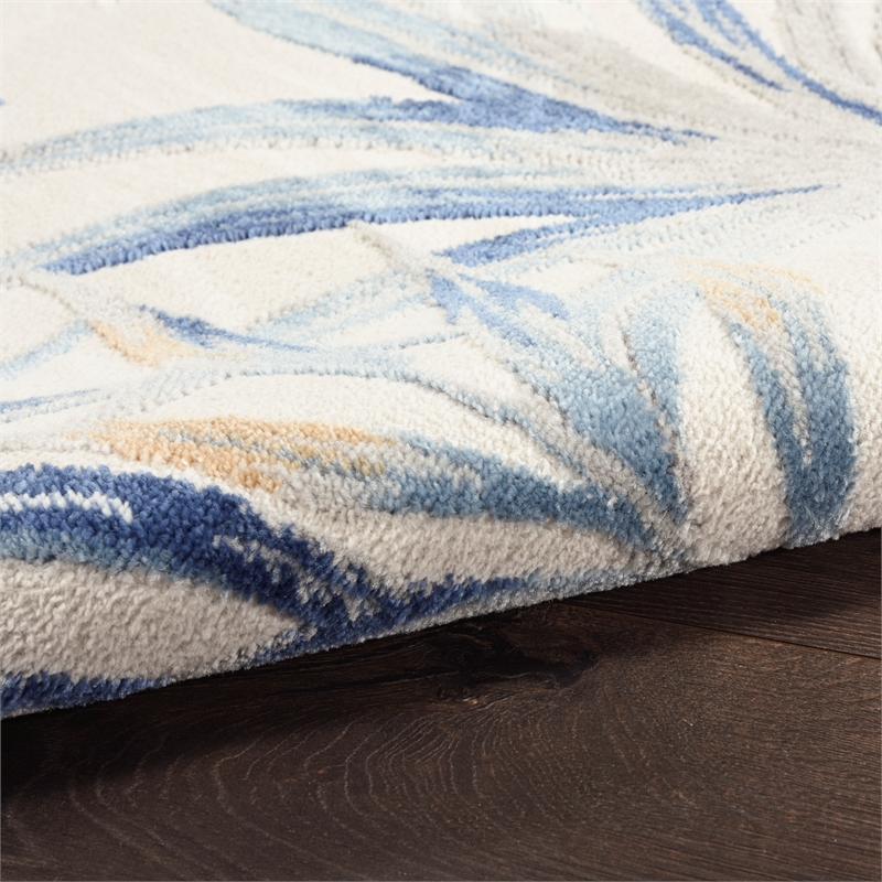 Nourison Pompeii Contemporary Polypropylene Polyester Area Rug in Ivory/Blue