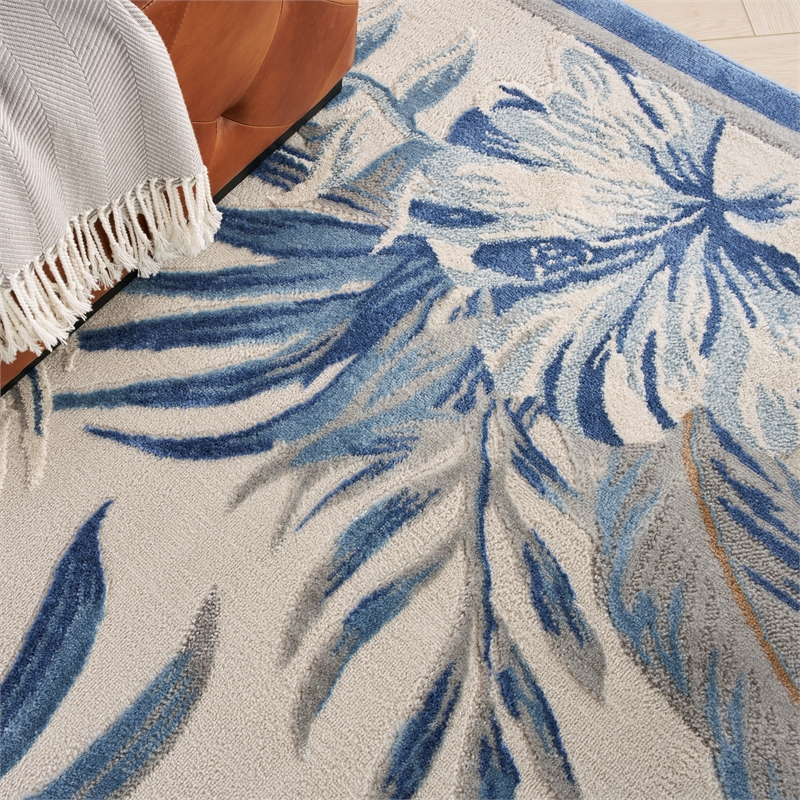 Nourison Pompeii Contemporary Polypropylene Polyester Area Rug in Ivory/Blue