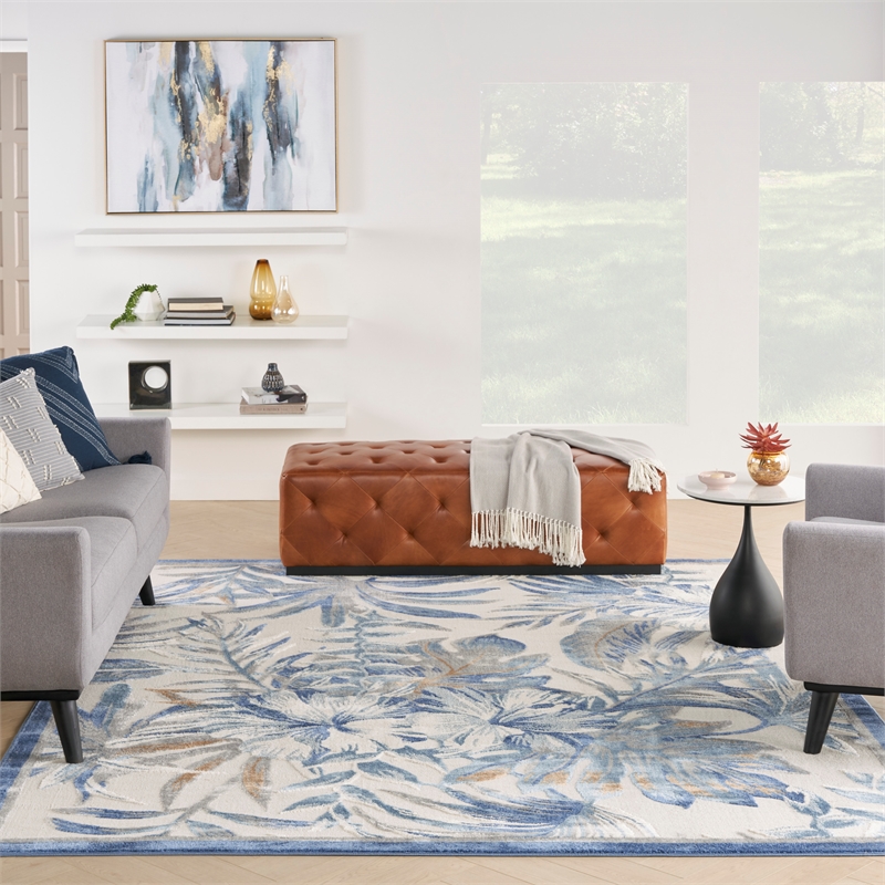 Nourison Pompeii Contemporary Polypropylene Polyester Area Rug in Ivory/Blue