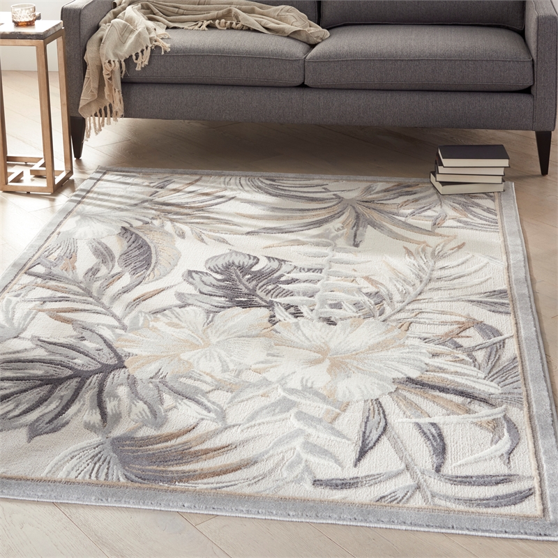 Nourison Pompeii Contemporary Polypropylene Polyester Area Rug in Ivory/Gray