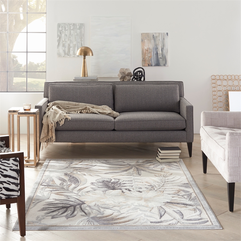 Nourison Pompeii Contemporary Polypropylene Polyester Area Rug in Ivory/Gray
