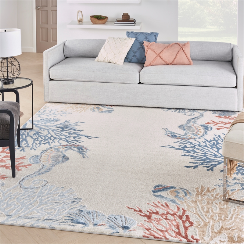 Nourison Pompeii Contemporary Polypropylene Polyester Area Rug in Ivory/Multi