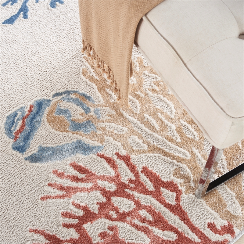 Nourison Pompeii Contemporary Polypropylene Polyester Area Rug in Ivory/Multi