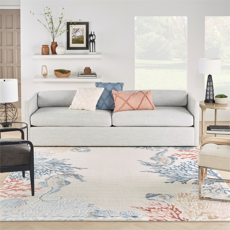 Nourison Pompeii Contemporary Polypropylene Polyester Area Rug in Ivory/Multi