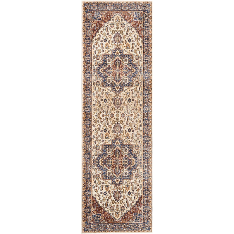 Nourison Reseda Runner Traditional Polyester Area Rug in Cream
