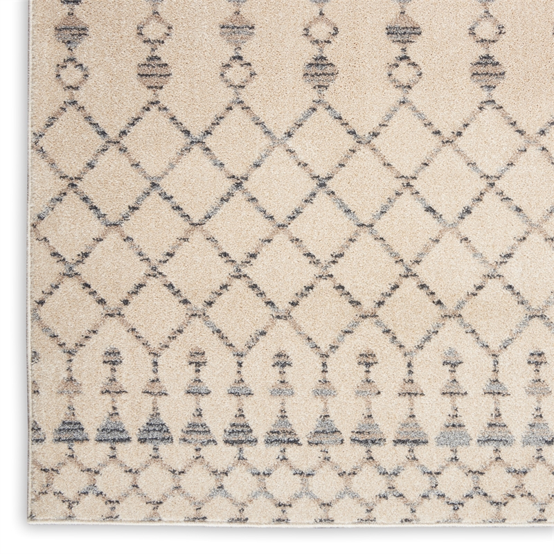 Nourison Royal Moroccan Runner Contemporary Polypropylene Area Rug in Beige/Gray