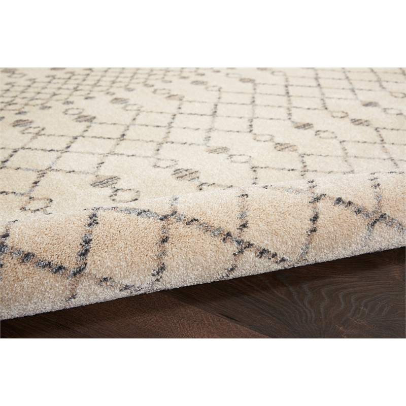 Nourison Royal Moroccan Runner Contemporary Polypropylene Area Rug in Beige/Gray