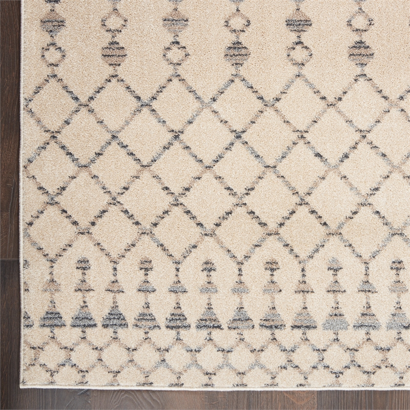 Nourison Royal Moroccan Runner Contemporary Polypropylene Area Rug in Beige/Gray