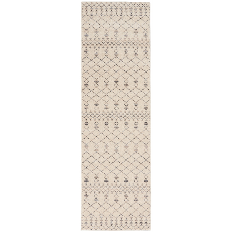 Nourison Royal Moroccan Runner Contemporary Polypropylene Area Rug in Beige/Gray