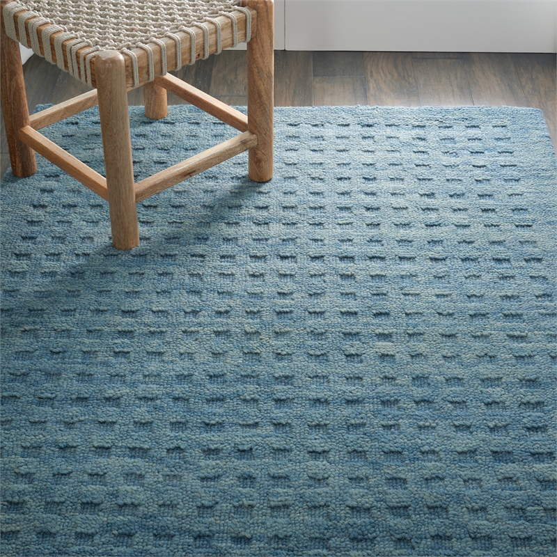 Nourison Perris Rectangle Contemporary Wool Area Rug in Denim