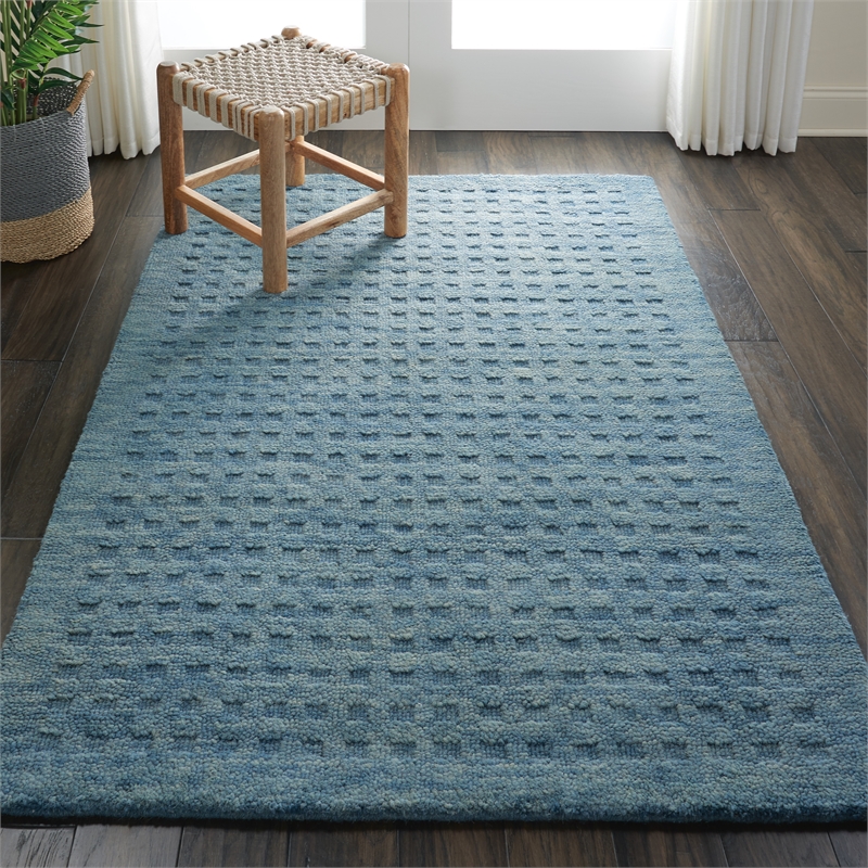 Nourison Perris Rectangle Contemporary Wool Area Rug in Denim