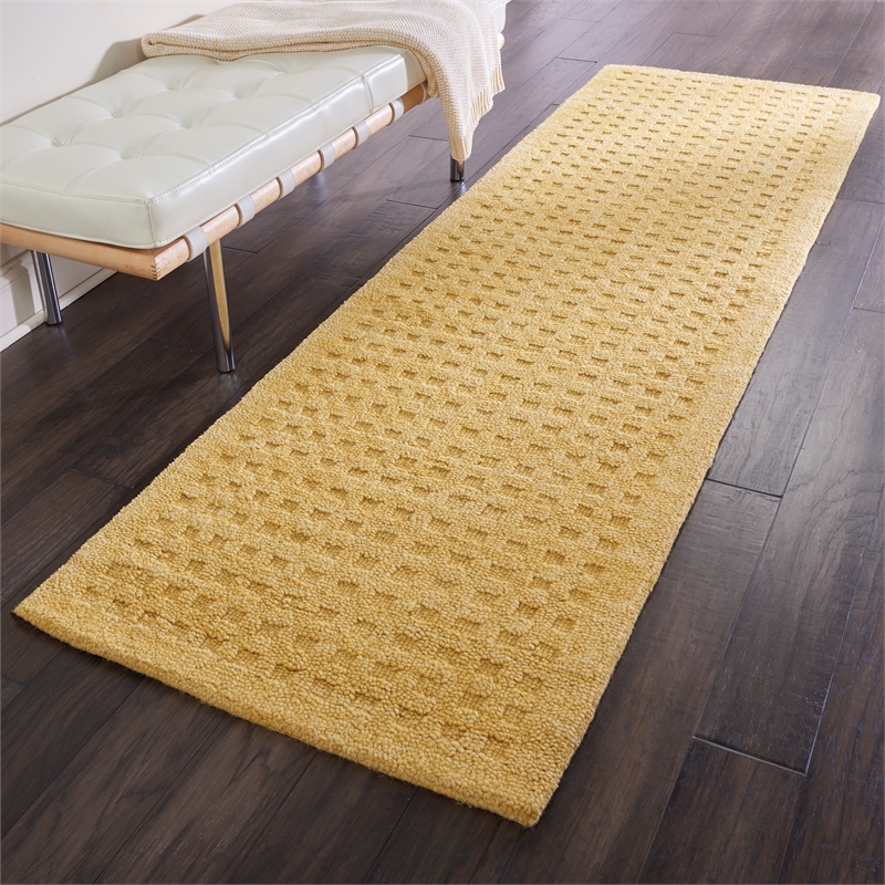 Nourison Perris Runner Shape Contemporary Wool Area Rug in Gold