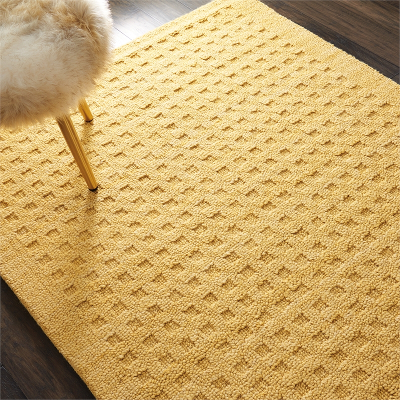 Nourison Perris Rectangle Contemporary Wool Area Rug in Gold