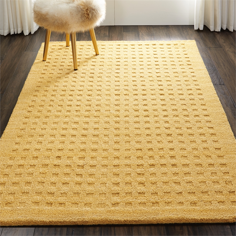 Nourison Perris Rectangle Contemporary Wool Area Rug in Gold