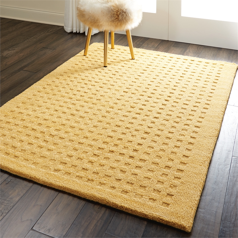 Nourison Perris Rectangle Contemporary Wool Area Rug in Gold