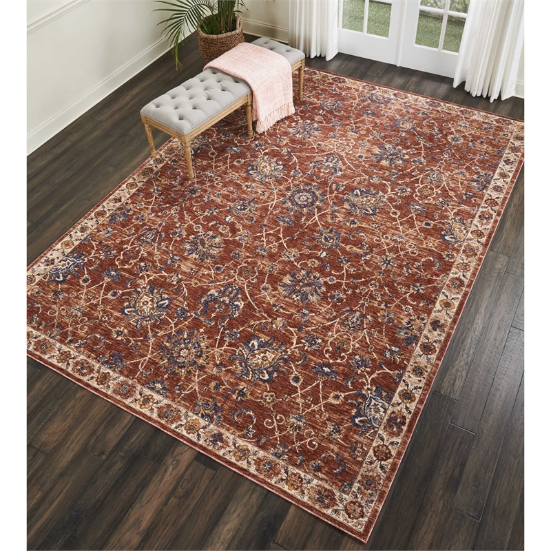 Nourison Reseda Runner Traditional Polyester Area Rug in Brick