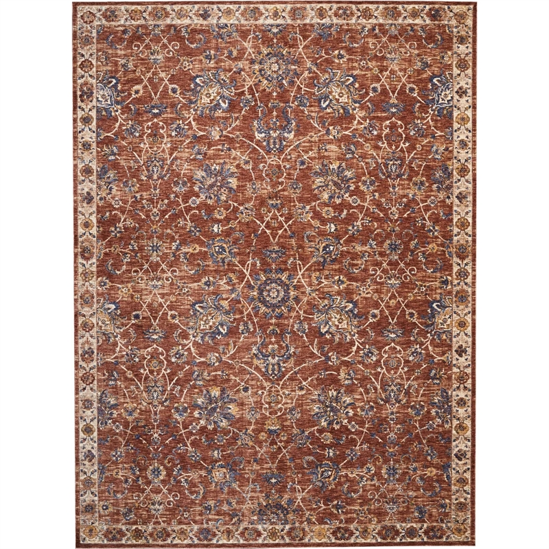 Nourison Reseda Runner Traditional Polyester Area Rug in Brick