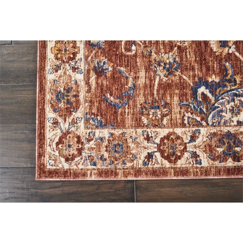 Nourison Reseda Runner Traditional Polyester Area Rug in Brick