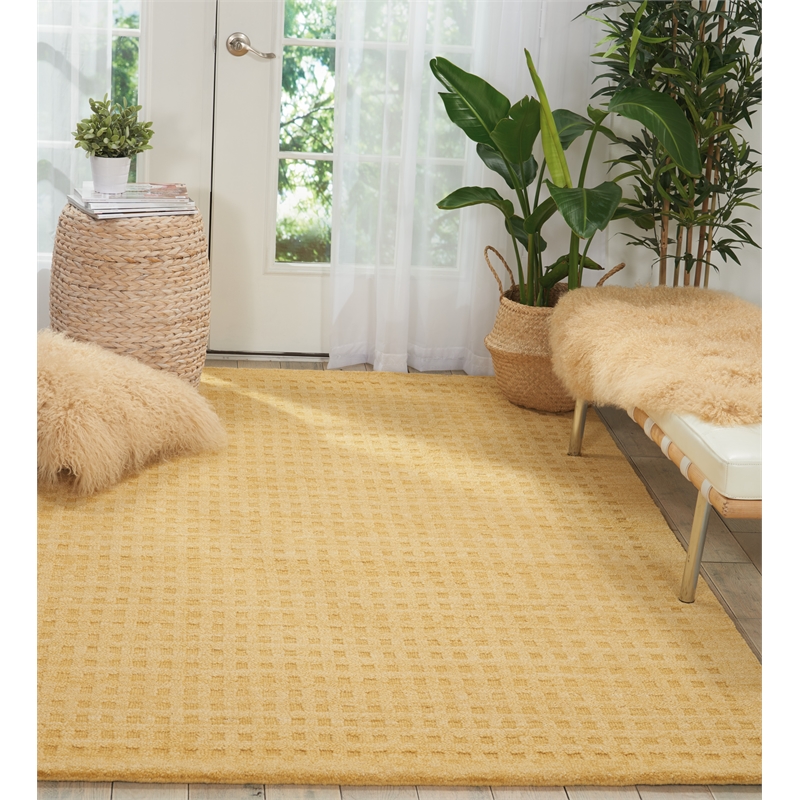 Nourison Perris Rectangle Contemporary Wool Area Rug in Gold