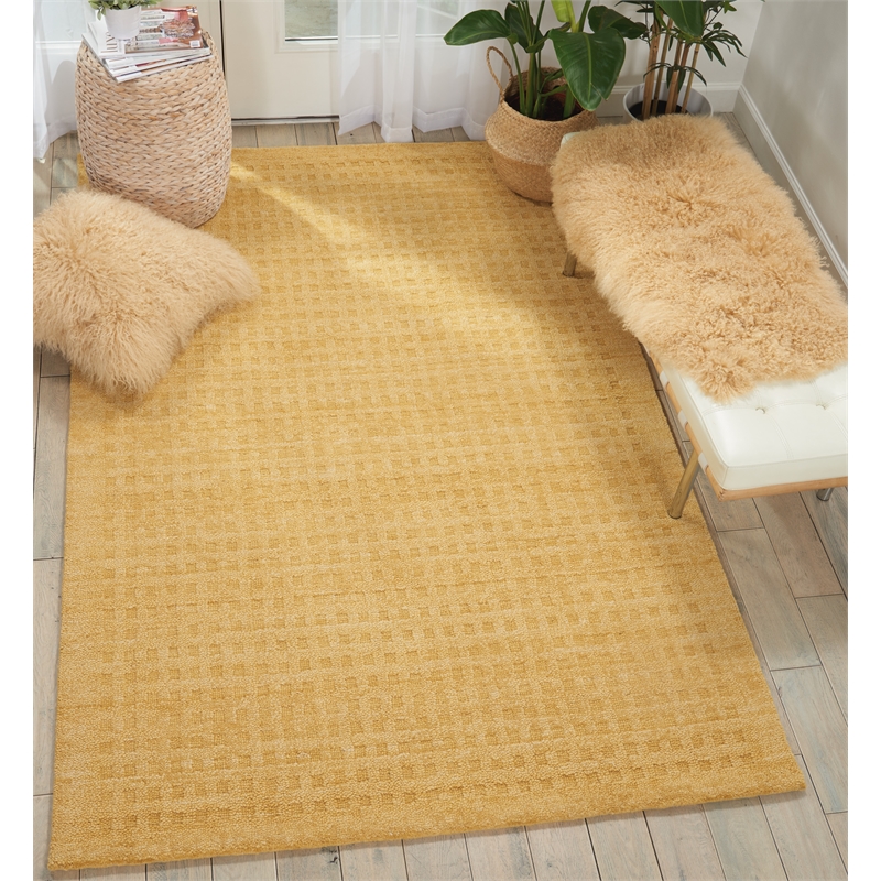 Nourison Perris Rectangle Contemporary Wool Area Rug in Gold