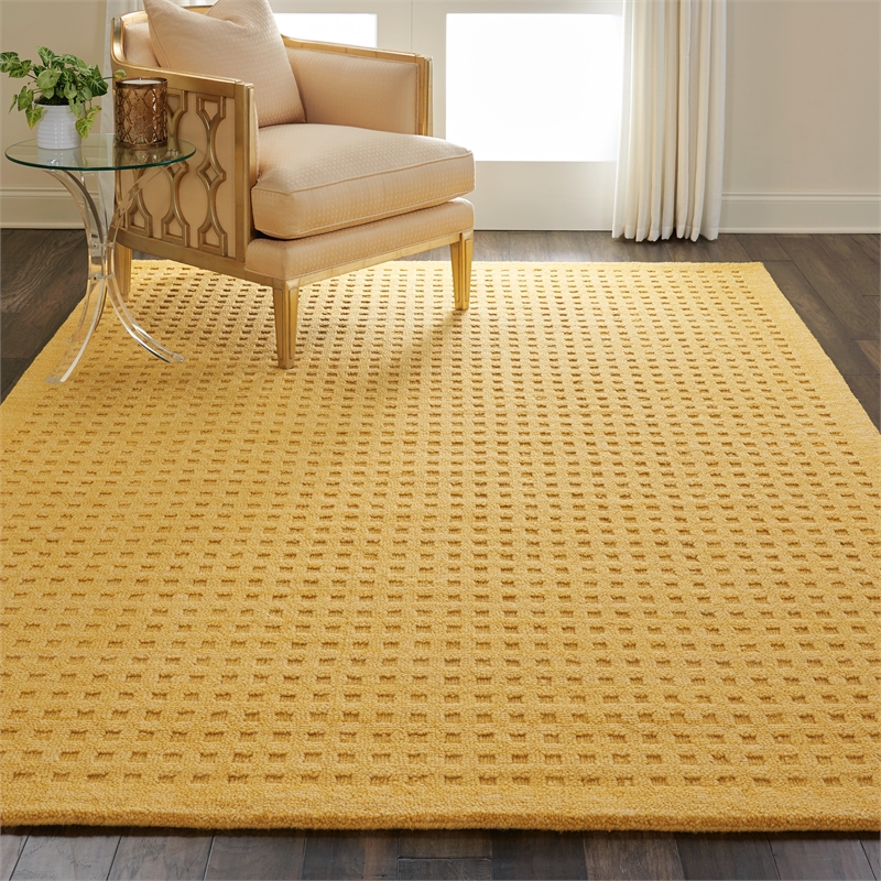 Nourison Perris Rectangle Contemporary Wool Area Rug in Gold