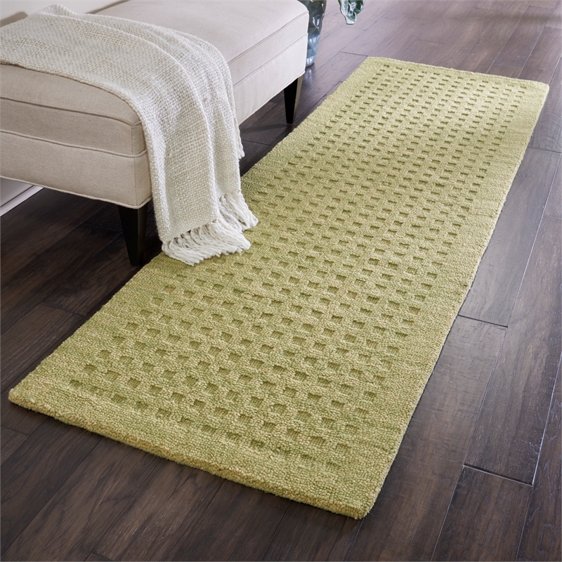 Nourison Perris Runner Shape Contemporary Wool Area Rug in Green
