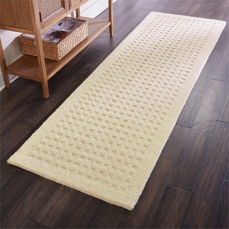 Nourison Perris Runner Shape Contemporary Wool Area Rug in Ivory