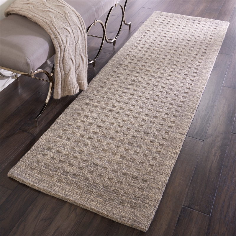 Nourison Perris Runner Shape Contemporary Wool Area Rug in Latte