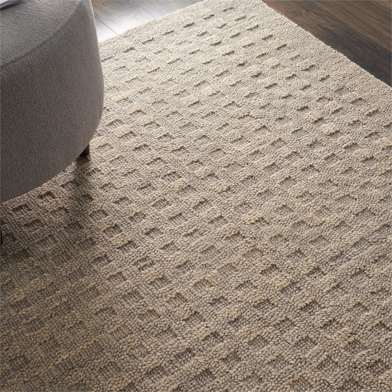 Nourison Perris Rectangle Contemporary Wool Area Rug in Latte