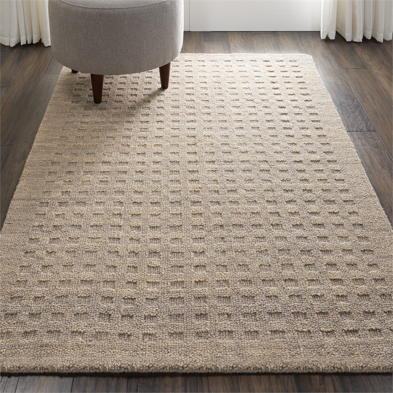 Nourison Perris Rectangle Contemporary Wool Area Rug in Latte