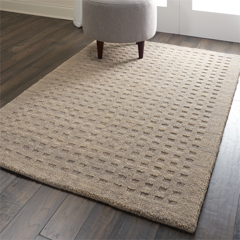 Nourison Perris Rectangle Contemporary Wool Area Rug in Latte