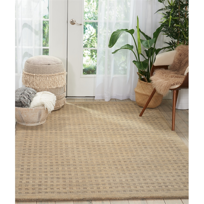Nourison Perris Rectangle Contemporary Wool Area Rug in Latte