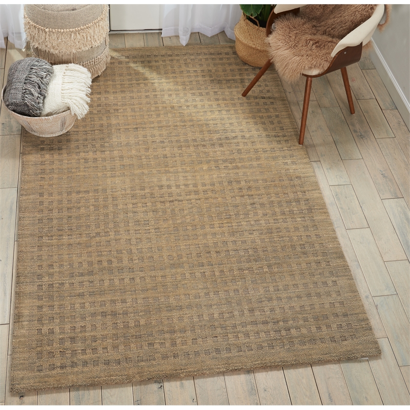 Nourison Perris Rectangle Contemporary Wool Area Rug in Latte