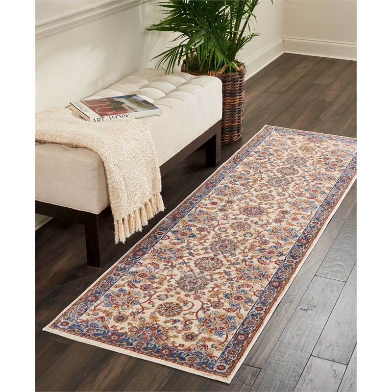 Nourison Reseda Runner Traditional Polyester Area Rug in Cream