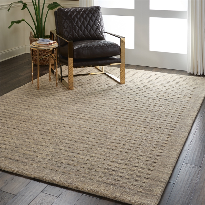 Nourison Perris Rectangle Contemporary Wool Area Rug in Latte