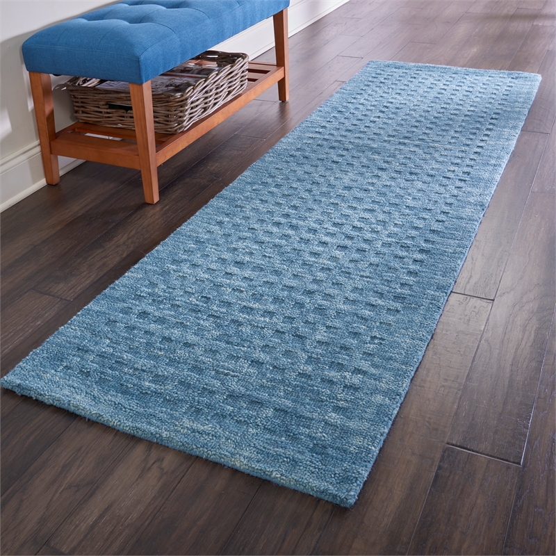 Nourison Perris Runner Shape Contemporary Wool Area Rug in Navy
