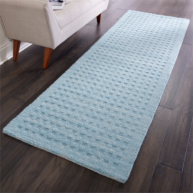 Nourison Perris Runner Shape Contemporary Wool Area Rug in Sky Blue