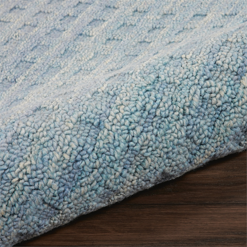Nourison Perris Runner Shape Contemporary Wool Area Rug in Sky Blue