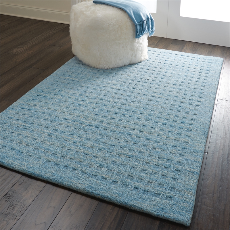 Nourison Perris Rectangle Contemporary Wool Area Rug in Sky Blue