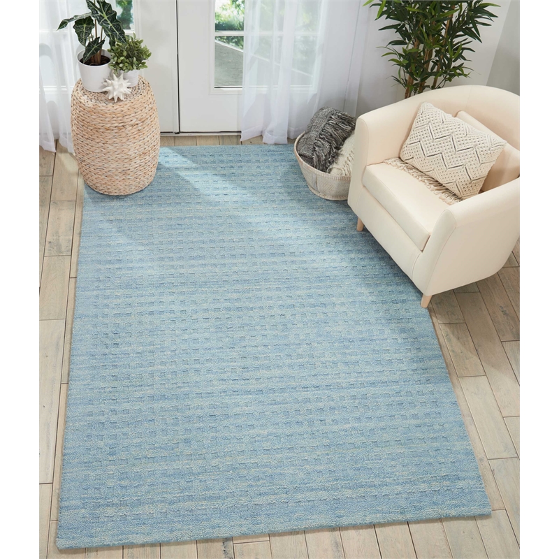Nourison Perris Rectangle Contemporary Wool Area Rug in Sky Blue