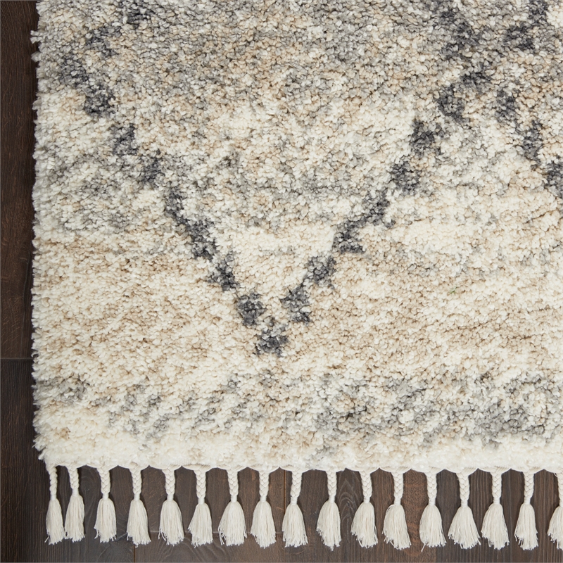 Nourison Scandinavian Shag Rectangle Polypropylene Area Rug in Ivory/Gray