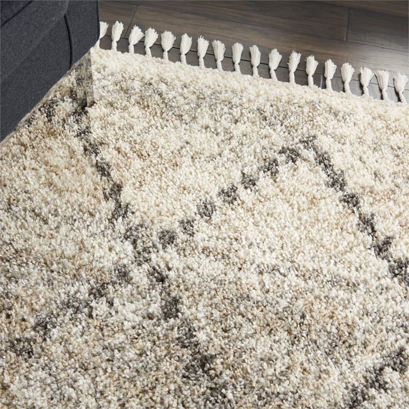 Nourison Scandinavian Shag Rectangle Polypropylene Area Rug in Ivory/Gray