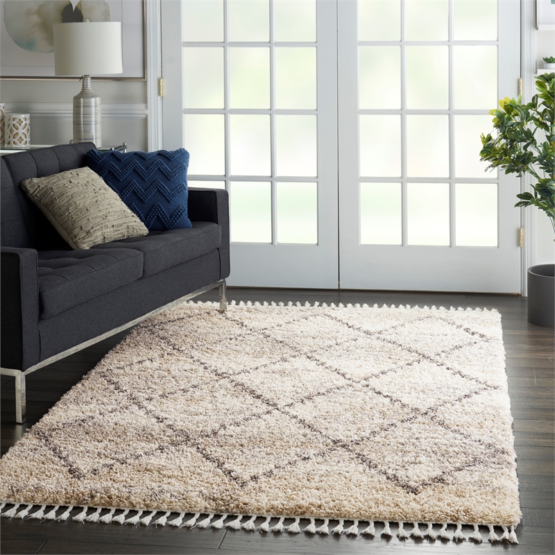 Nourison Scandinavian Shag Rectangle Polypropylene Area Rug in Ivory/Gray