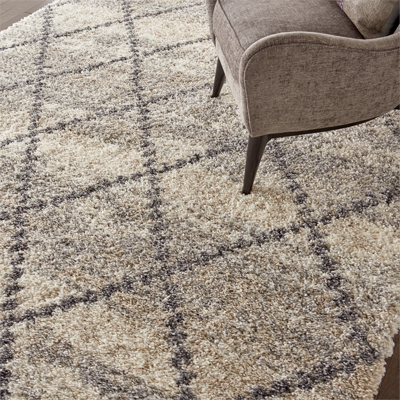 Nourison Scandinavian Shag Rectangle Polypropylene Area Rug in Ivory/Gray