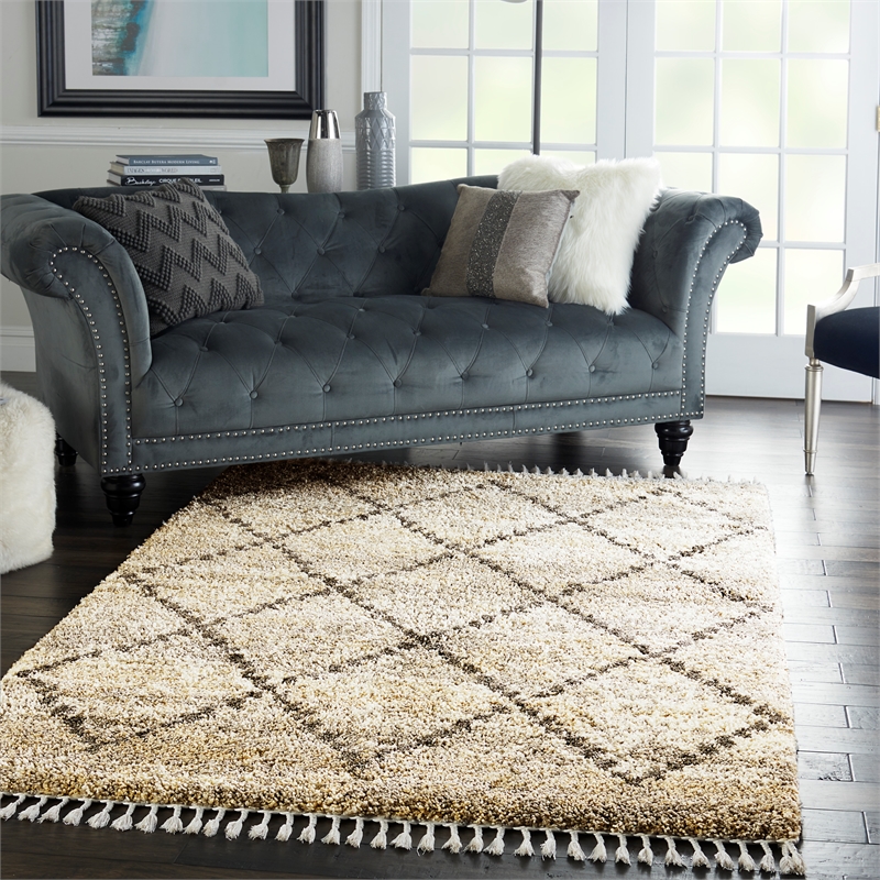 Nourison Scandinavian Shag Rectangle Polypropylene Area Rug in Silver/Gray