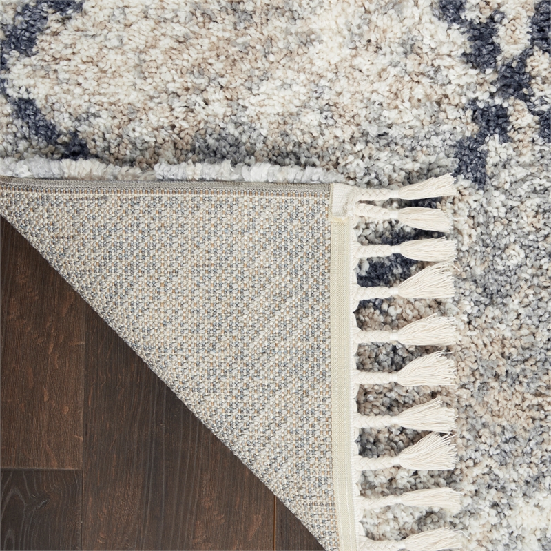 Nourison Scandinavian Shag Rectangle Polypropylene Area Rug in Silver/Gray