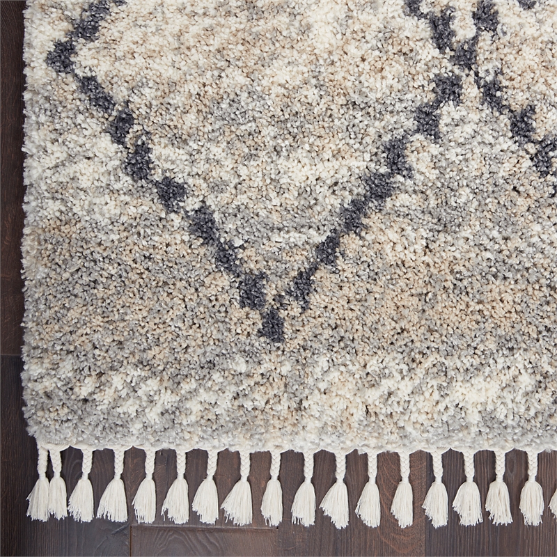 Nourison Scandinavian Shag Rectangle Polypropylene Area Rug in Silver/Gray